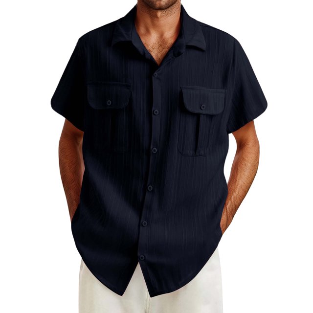 Haut Décontracté Mode Homme Chemise Confortable Couleur Unie Chemise à Boutons Manches Courtes