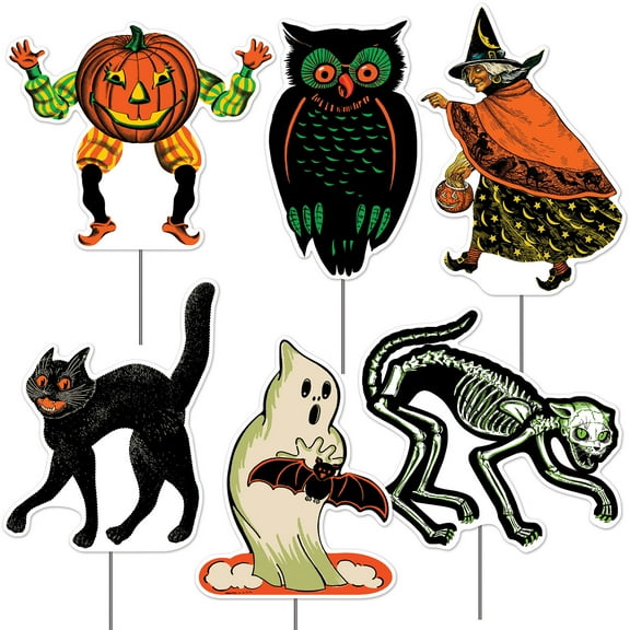 Plastic Vintage Halloween Yard Signs, 11.5"-12.25", (6/Pkg)