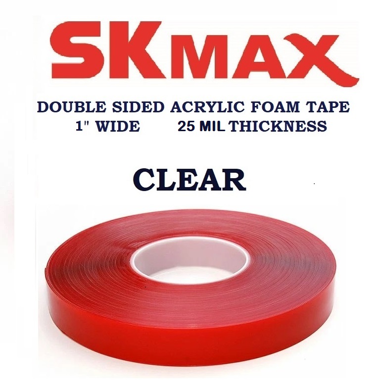 SKmax SUPER-X Tape 1"X36yds double sided acrylic foam CLEAR, Thickness 0.64mm