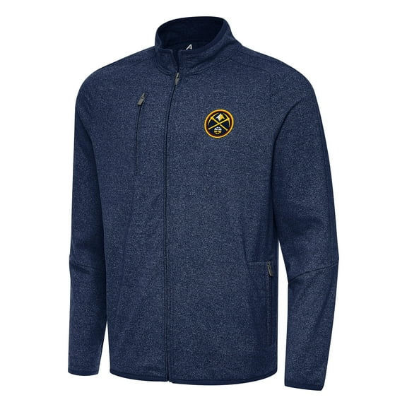 Men's Antigua Heather Navy Denver Nuggets Hold-Up Full-Zip Tri-Blend Jacket