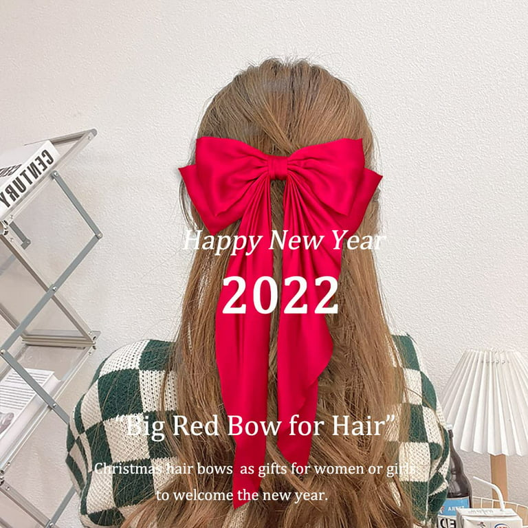 Red Hair Bow - 5PCS Hair Bows for Women Big Red Bow for Hair Oversized  Ribbon Bowknot Hairclip Soft Silky Satin Hair Bow Long Tail Hair Bows Clips