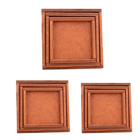 3 Pieces Miniature Wooden Storage Tray Bathroom Accessories Toys Kitchen Furniture Life Scene 1:12 Scale Decoration Scenery Supplies Square