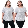 thumbnail image 5 of Women's Sequin Tops Plus Size Round Neck Sparkle Glitter Short Sleeve Party Tunic Blouse, 5 of 6