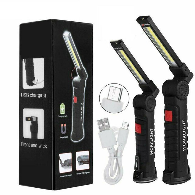 Magnetic Rechargeable COB LED Red Work Light Lamp Flashlight Folding Torch