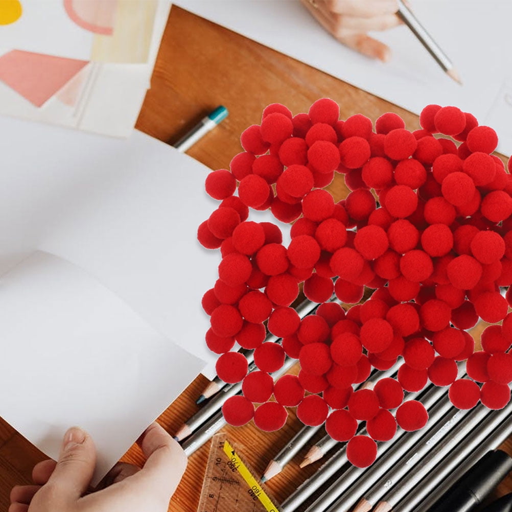 OUNONA 600 Pieces Red Soft Pom Pom for Crafts, Decorations, Kids Art Projects and Activities