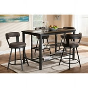 Baxton Studio Arcene Rustic and Industrial Antique Grey Faux Leather Upholstered 5-Piece Pub Set