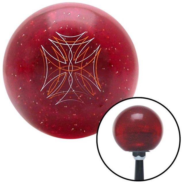 White & Orange Pinstripe 2 Red Metal Flake Shift Knob with M16 x 1.5 Insert Auto Brody
