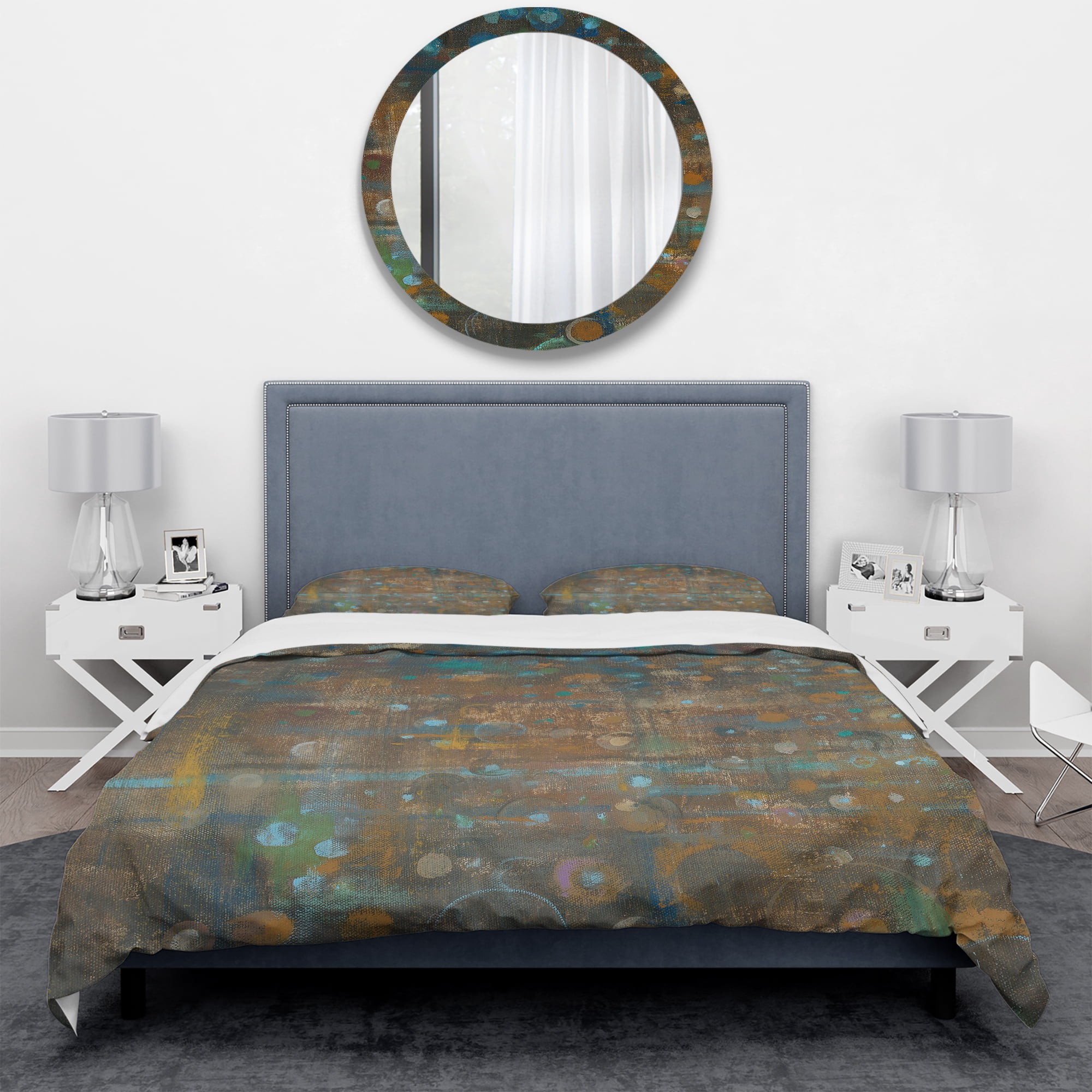 Designart 'Blue and Bronze Dots on Glass III' Geometric Duvet Cover Set