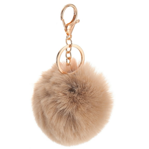 Pom Pom Keychain, 8cm Faux Rabbit Fur Puff Ball Keychain, Soft Cute Plush Fluffy Ball Key Ring for Women Purse Handbags Backpack Pendant Charm (Khaki)