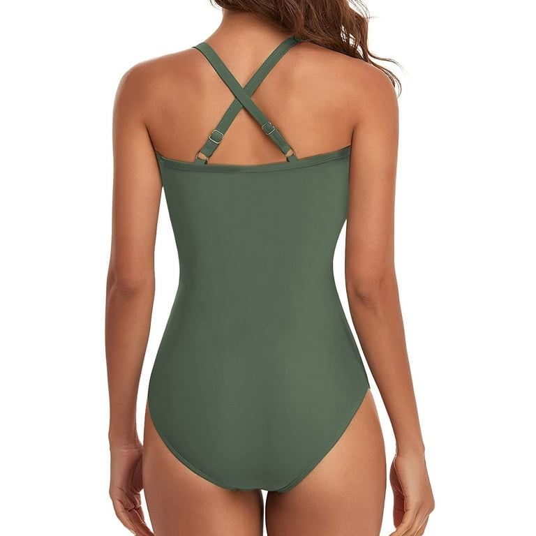 Npolar Women’s One Piece Swimsuit Beachwear Swimwear Tummy Control Cutout  High Waist Bathing Suit Wrap Green S