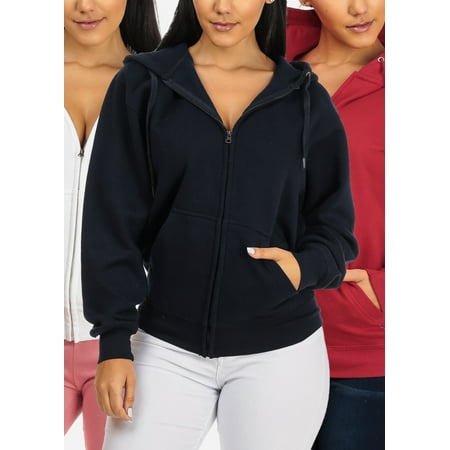 SUPER SALE! BEST VALUE! 3 PACK Womens Juniors Long Sleeve Zip Up Stretchy Hoodie Sweaters (3 PACK) (Best Clothing Store Sales)
