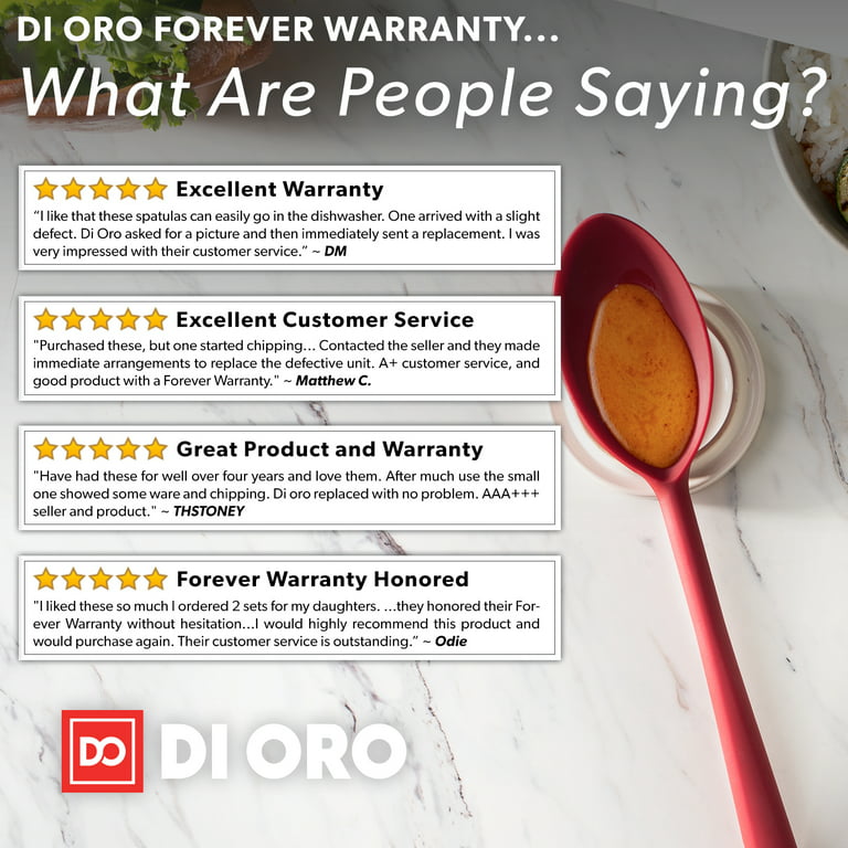 DI ORO Cooking Spoon - Solid Silicone Spoon 600°F High Heat Nonstick  Cookware Safe - Kitchen Spoon for Cooking & Baking - Large Serving Spoon  Utensil