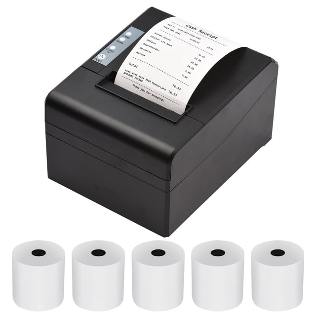 80mm Thermal Receipt Printer POS-8330 with Auto Cutter & Large Paper, 300mm/s High-Speed Printing, USB+LAN Connectivity, 100-240V US Plug, Compatible with Windows/Linux/Android/iOS, Includes 5