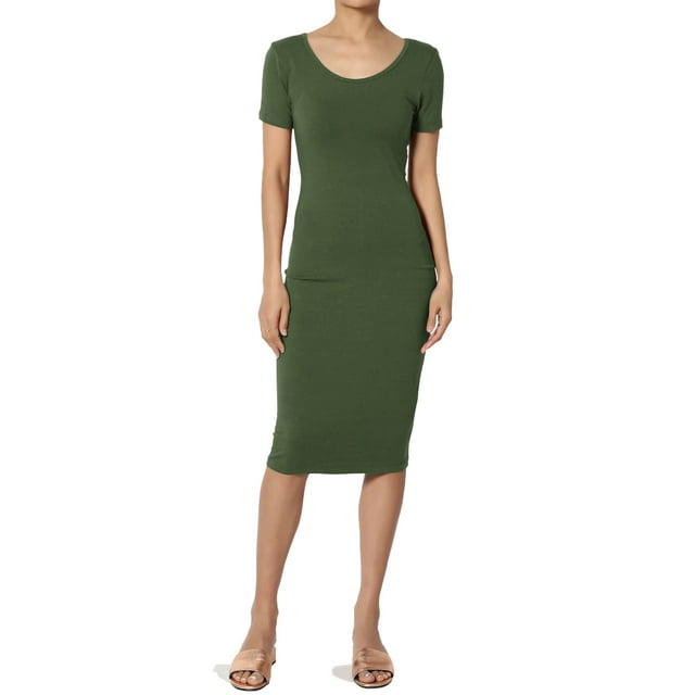 TheMogan Robe Midi Moulante en Jersey de Coton Extensible à Manches Courtes pour Femmes