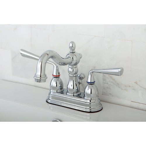 Kingston Brass Silver Sage Two Handle 4" Centerset Lavatory Faucet with Brass Pop-up