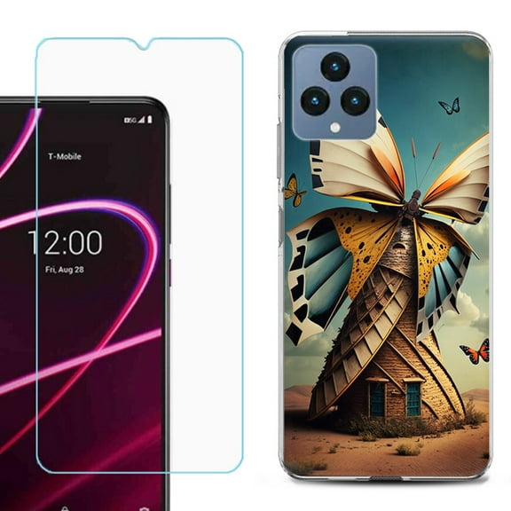 OneToughShield ® for T-Mobile Revvl 6x 5G Shockproof Phone Case, with Tempered Glass Screen Protector - Butterfly Windmills