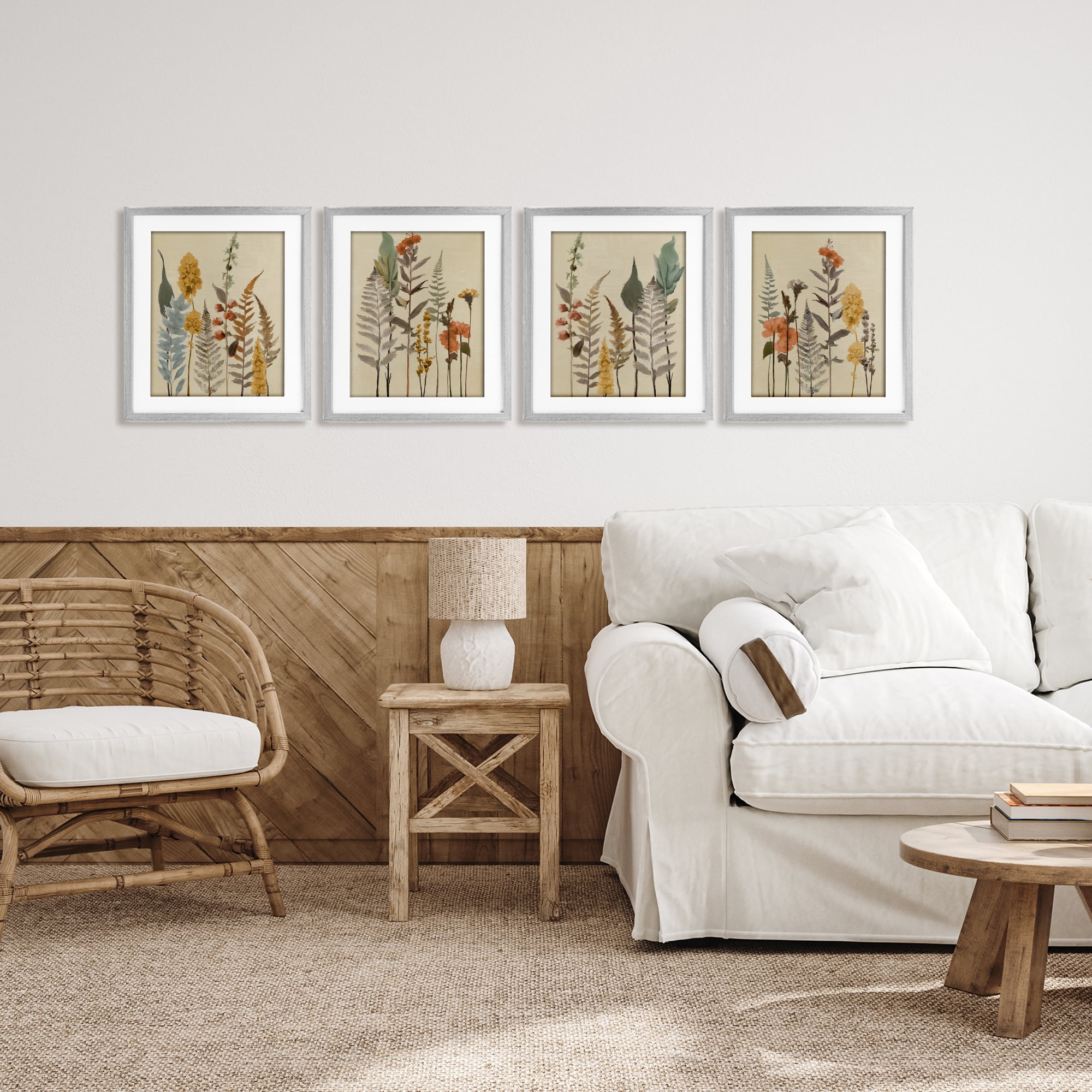 Stupell Industries Wispy Earthy Botanicals 4 Piece Gray Framed Print Under Glass Set, design by Elizabeth Medley