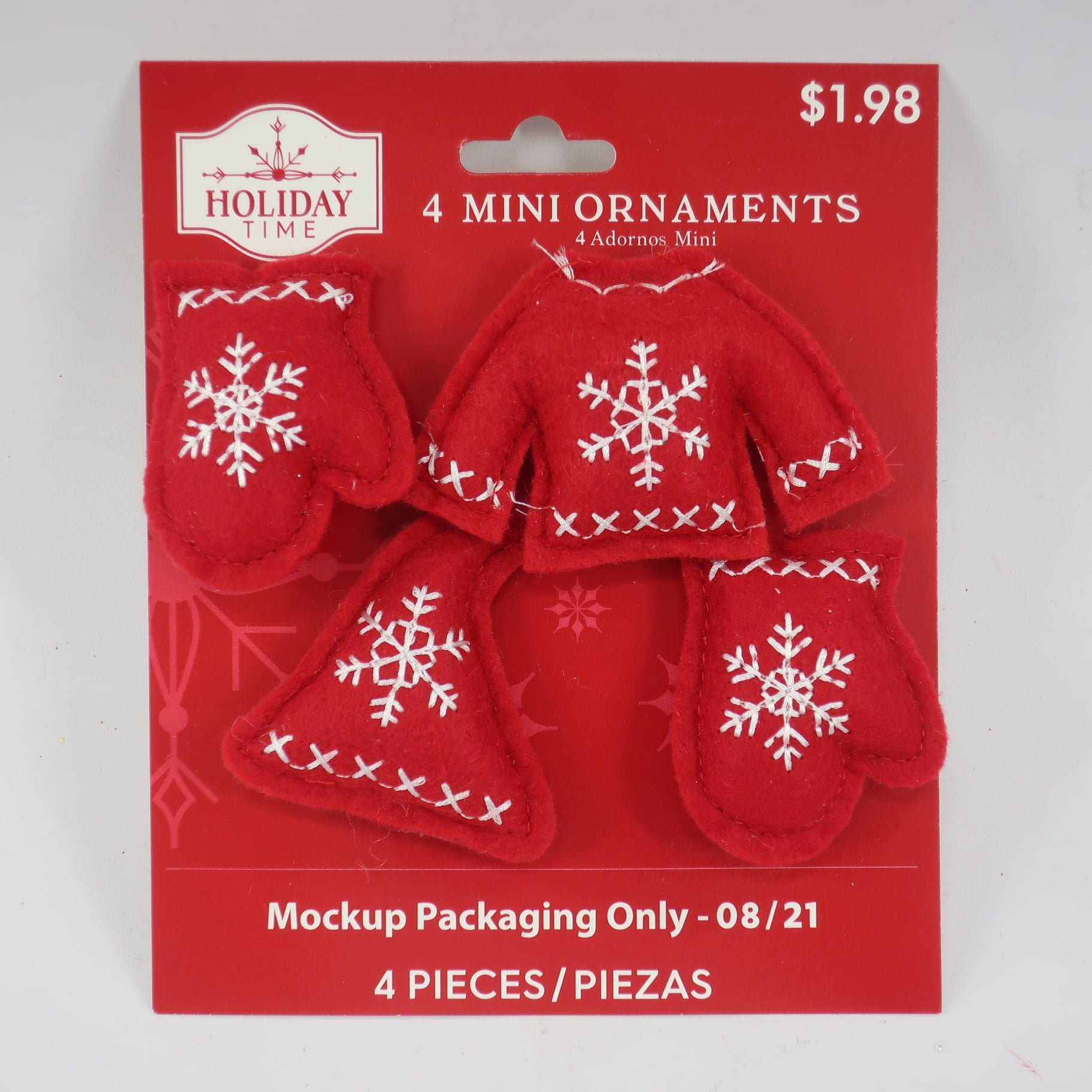 Holiday Time Christmas Tree Mini Ornaments, Sweaters, 4 Count
