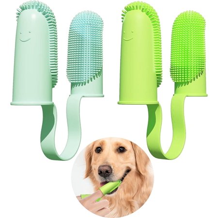 2 Pack Toothbrush for Dog, Finger Toothbrush Kit, 135ºSurround Bristles for Easy Teeth Cleaning, Double-Finger Toothbrush Dental Care for Puppies, Cats and Small Pets