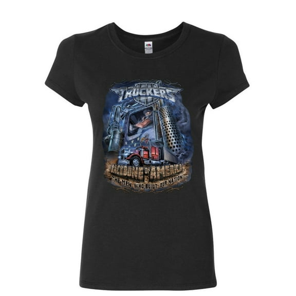 Tee Hunt Truckers Backbone of America Women's T-Shirt Truck Driver Hauler Diesel Shirt