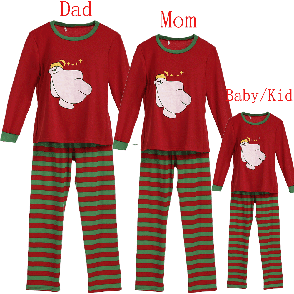Bear Christmas Family Pajamas Set Xmas Adult Women Kids Sleepwear