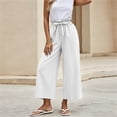 thumbnail image 4 of Ohufall Womens Solid Color Pants Elastic Waist Drawstring Pant Fashion Wide Leg Breathable Comfort Casual Pants, 4 of 6