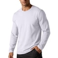 thumbnail image 2 of LEKWK Men's Casual Long Sleeve T-Shirts Crewneck Basic Pullover Tops Classic Fit Lightweight Breathable Athletic Activewear for Fall Workout Gym Wear White L, 2 of 8