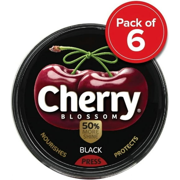 Cherry Blossom Wax Shoe Polish (Black), 15 gm (Pack of 6)