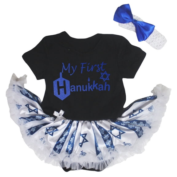 Petitebelle My First Hanukkah Star Baby Dress Nb-18m (Black/Hanukkah, 3-6 Months)