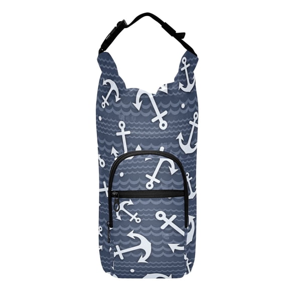 Iauyy Adjustable Strap Water Bottle Carrier Holder Pouch Bag for Outdoor Hiking Sports, Navy-anchor Wave Print, 20-40oz