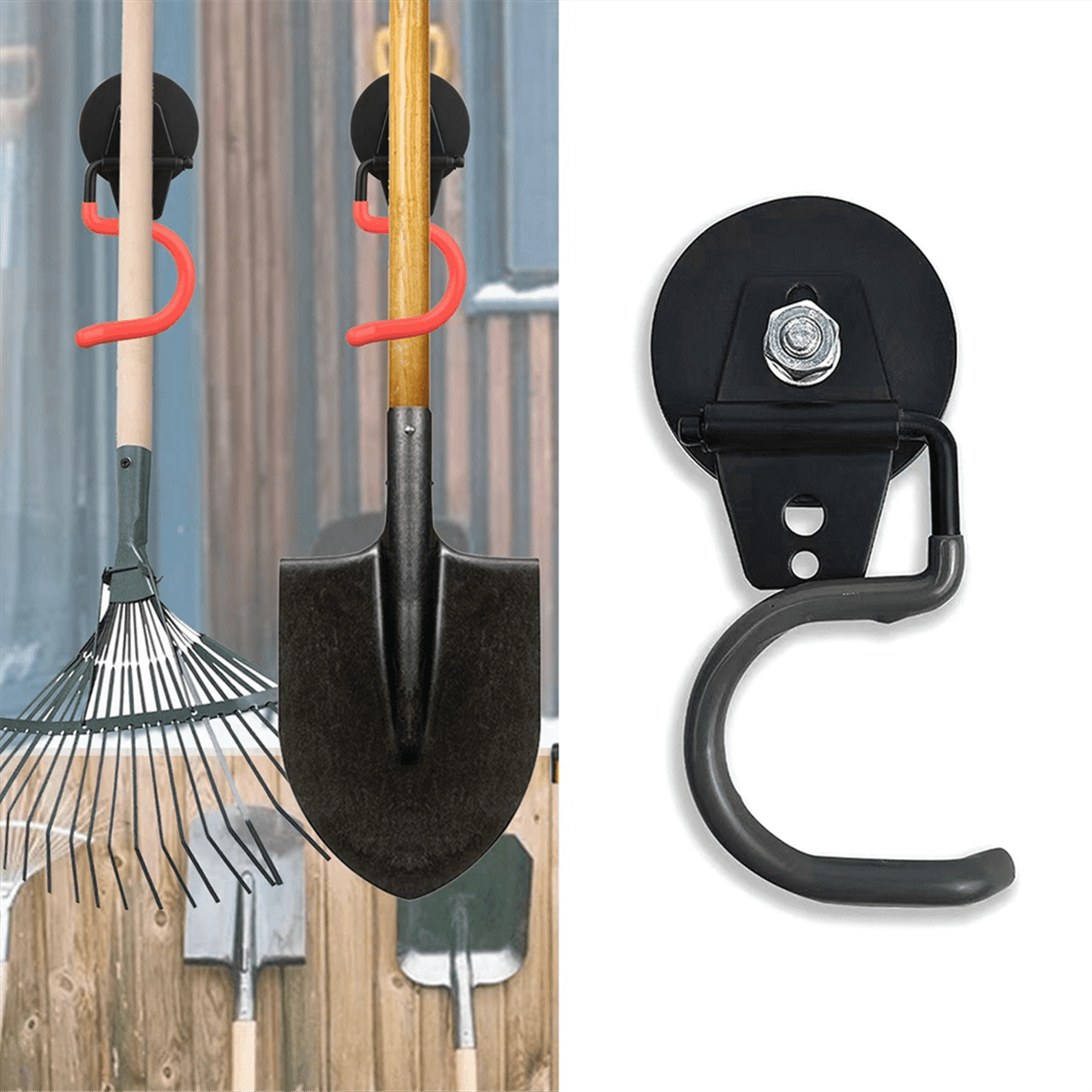 2 Pack Non-Slip Garage Storage Hooks Heavy Duty Strong Iron Magnetic Broom Mop Tool Holder Garden Hoe Holder Black