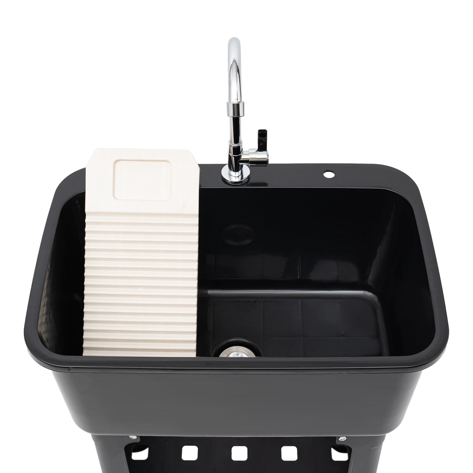 Utility Sink, Modern Laundry Room Sink with Washboard, 360° Rotation Faucet, Storage Shelf and Drain Kit, Freestanding Laundry Tub Sink for Garage Garden Load 50kg