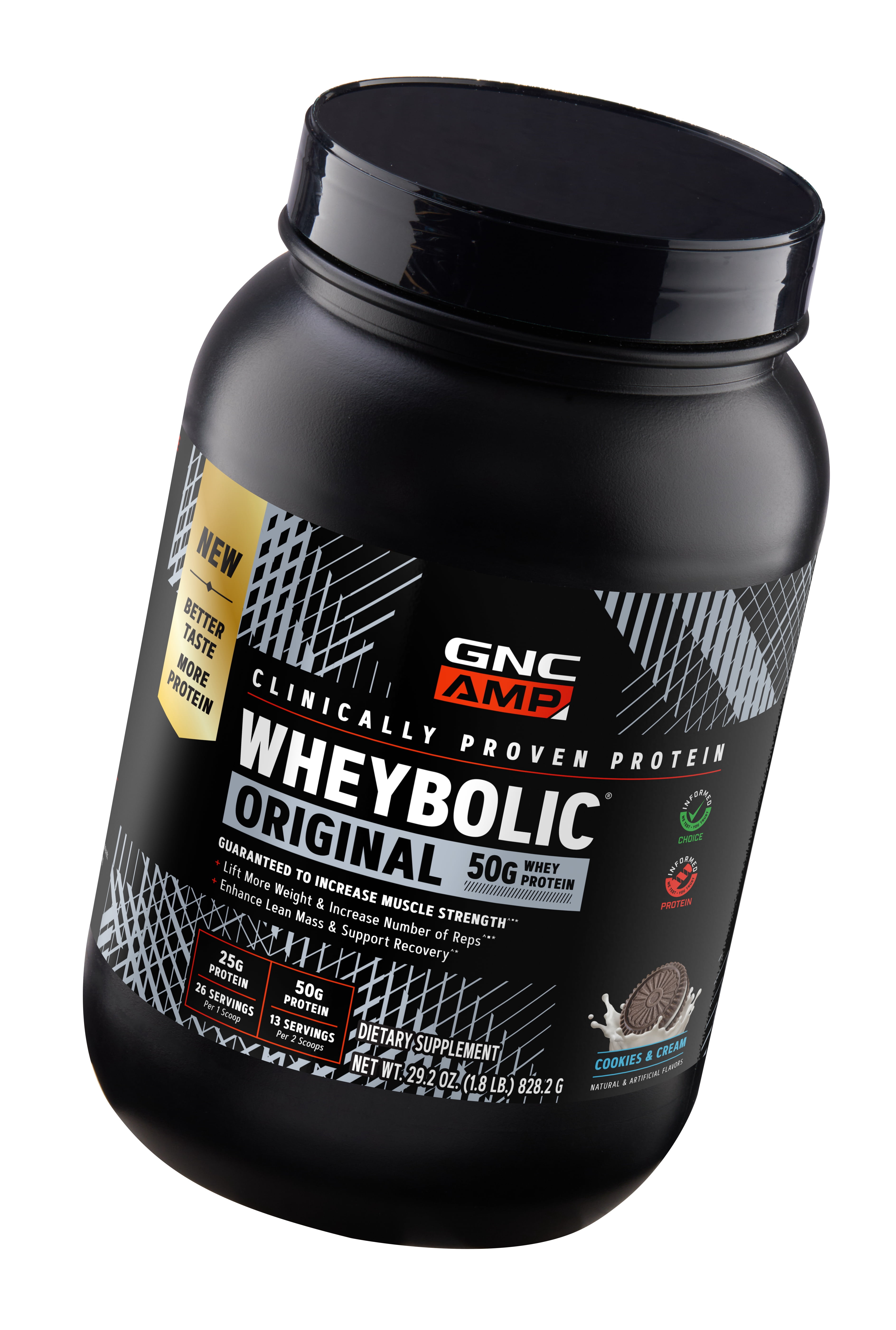 GNC AMP Wheybolic Clinically Proven Protein Powder, 50g Whey Protein, BCAA, Leucine, Increases Muscle Strength, Muscle Building, 3rd Party Tested, Gluten Free, Cookies & Cream 13 Servings