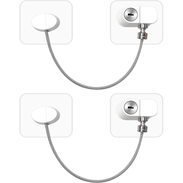2 Pack Refrigerator Lock with Keys, White Child Safety Adhesive Window Lock, Door Lock Cupboard Refrigerator Cabinet Window Cupboard Drawer Washer, No