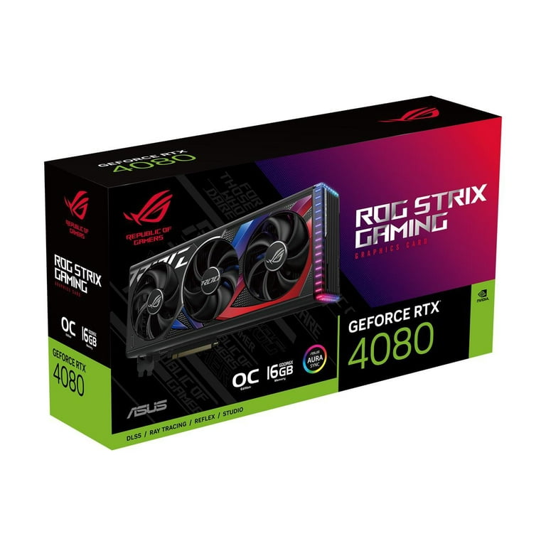 ASUS Strix Nvidia Geforce RTX 4080 OC Edition, Pcie 16GB GDDR6X 4-Port  2655Mhz, ROGSTRIXRTX4080O16GG (10AB90) 