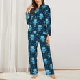 thumbnail image 2 of KLL Blue Owl Print Women's Long Sleeve Pajamas with Pants Sleepwear Loungewear 2 Set-Medium, 2 of 7