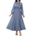 thumbnail image 2 of Women'S Knee-Length Spring and Autumn Dresses Bowknot Solid Color Shirt Sleeve Big Swing Long Dresses Blue S, 2 of 7