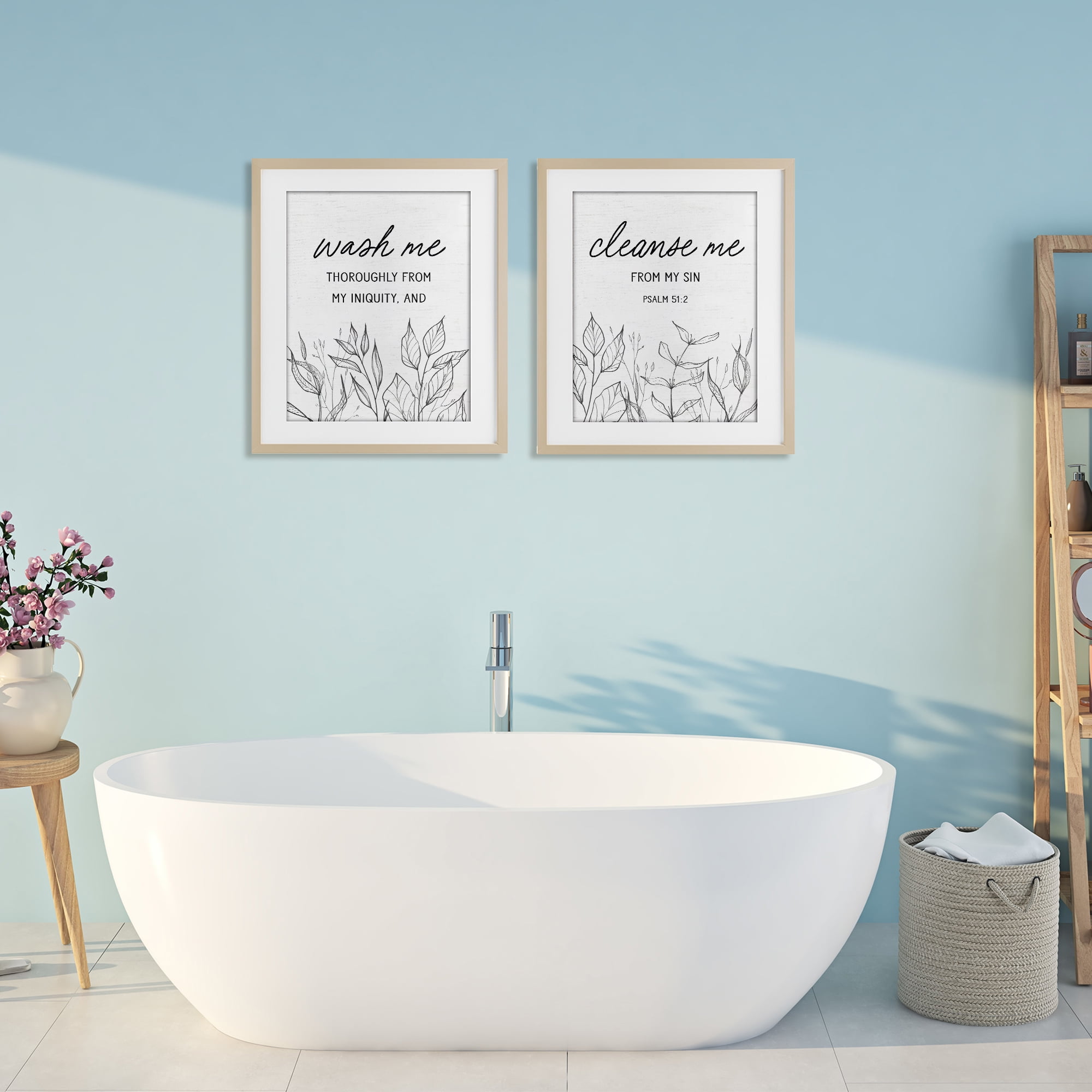Wash & Cleanse Me Scripture 2 Piece Birch Framed Print Under Glass Set, design by Lettered and Lined