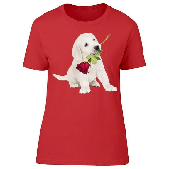 Puppy Labrador Retriever Rose T-Shirt Women -Image by Shutterstock, Female XX-Large