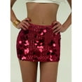 thumbnail image 4 of XUNKUSGA Shiny Skirt Sparkly Belly Dance Costume Mini Wrap Skirts for Women Glitter Low Waist Pencil Skirts Fashion Casual Solid Color Party Club Short Skirt S-XL Red, 4 of 5