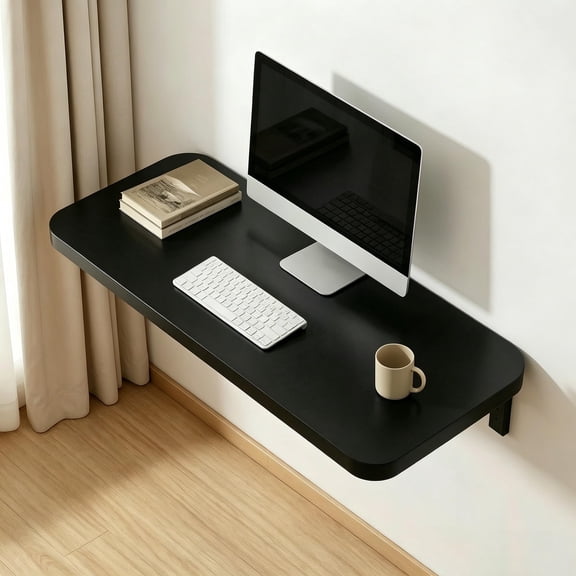 Pure Black Wall-Mounted Folding Desk Compact Workspace for Home Office