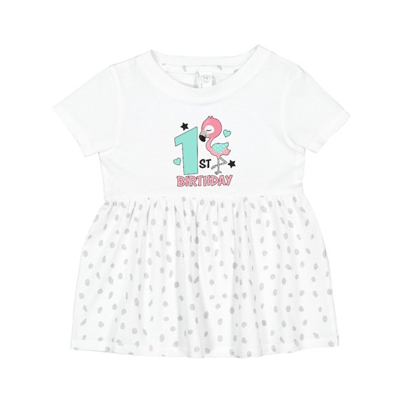 Inktastic 1st Birthday with Flamingo Stars and Hearts Girls Baby Dress