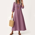 thumbnail image 2 of Robe Tailleur pour Femme Robe pour Femmes Longue Robe Bohème de Plage Élégante Robe Maxi Robe à Col en V Robe à Manches 3/4 Violet G, 2 of 5