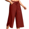 thumbnail image 2 of ameIAEA Womens Wide Leg Capri Pants Elastic Waist Drawstring Cropped Trousers with Pockets, 2 of 6