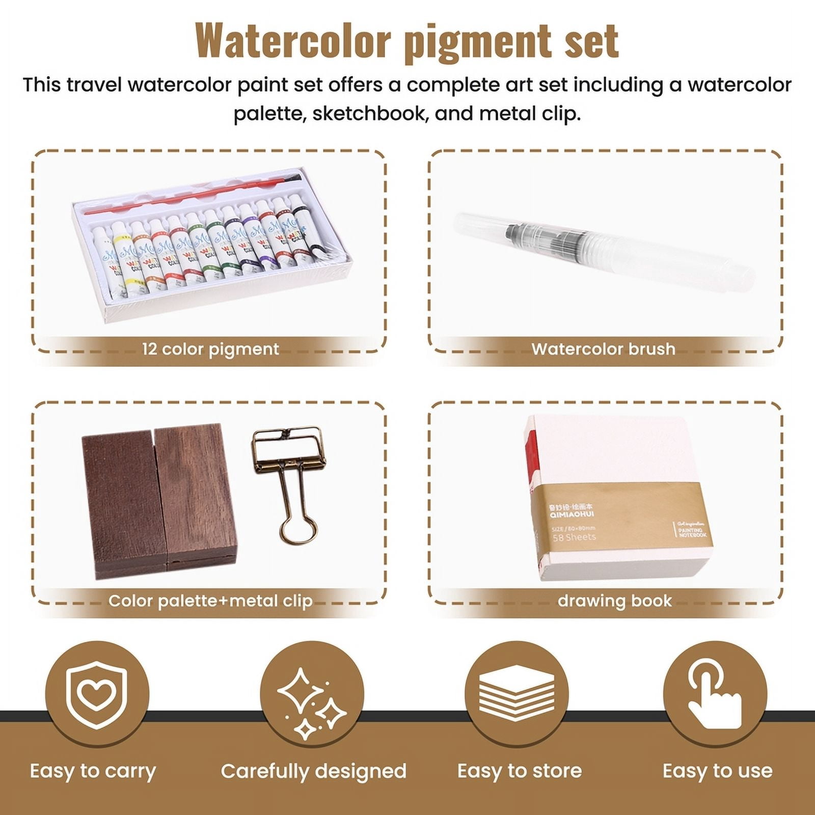 2Pcs Pocketartist Watercolor Travel Set Paint Palette Travel Kit Watercolor Walnut Palette Travel Watercolor Palette