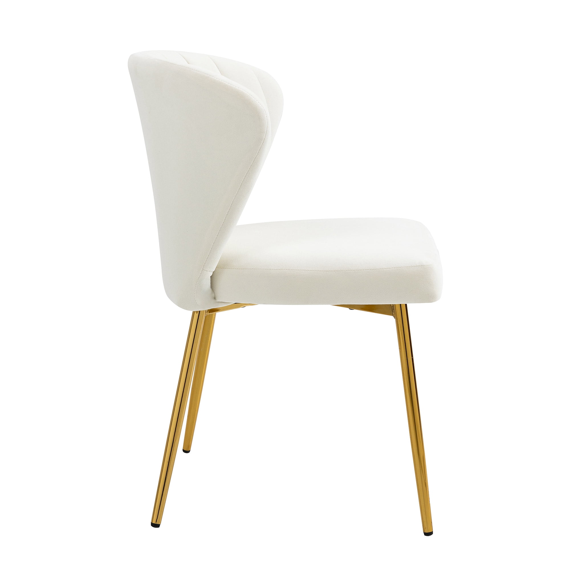 MOJAY Modern Velvet Dining Chair Set of 2, Dining Table Chair, and Living Room Chair with Tufted Backrest and Golden Legs, White