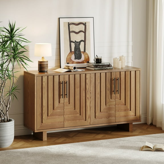 Christopher Knight Home 59" Modern Sideboard Storage Cabinet with 4-Door and Metal Handles, Natural