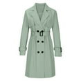 thumbnail image 2 of Women'S Double Breasted Long Sleeves Long Trench Coat Windproof Classic Lapel Slim Overcoat with Belt Green M, 2 of 5