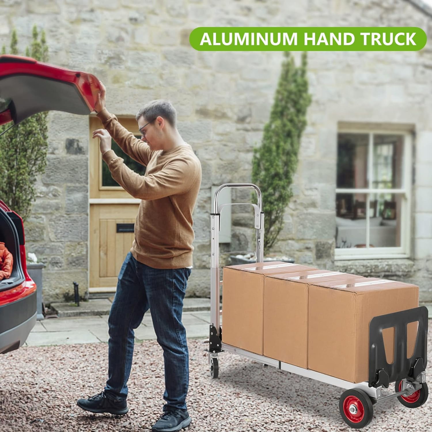 SHZOND 2 in 1 Folding Hand Truck 330 lbs Load Capacity Dolly Cart,Heavy Duty Aluminum Hand Truck with 4 Wheels