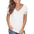 thumbnail image 2 of ChaoHeng Blouses for Women Plus Size Trendy Short Sleeve Shirts for Women Womens Summer T Shirts V Neck Lace Trim Short Sleeve Tops Fashion Casual Tees T-Shirt Tops, 2 of 9